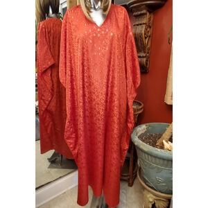 Sante Classics Red Satin Caftan Embroidery‎ Deadstock Womens O/S Pakistan